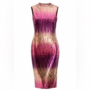 The Limited Ombré Sequin Midi Dress Mock Neck Sleeveless Size 16 NWT